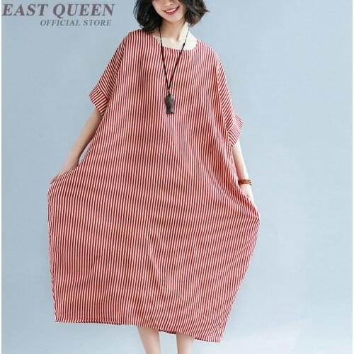 New stripped casual dress a-line dresses full stripped batwing casual outfit o-neck plus size baggy loose robe dres AA3710 Y A