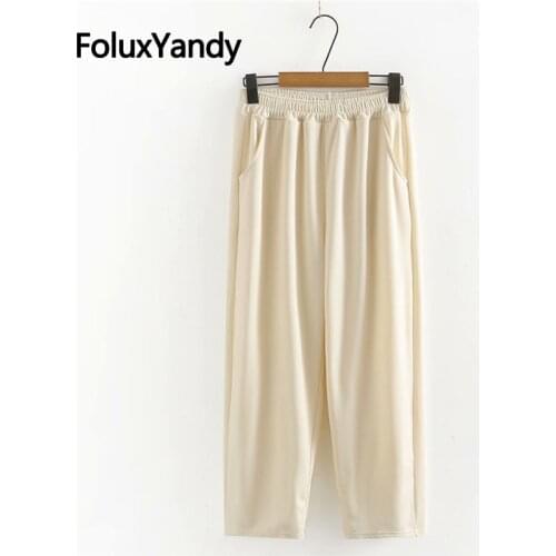 Casual Women Straight Pants Plus Size Trousers Loose Solid Ankle-Length High Waist Pants 3XL 4XL 5XL KKFY5678