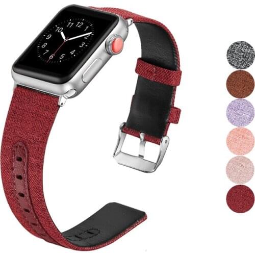 Watch strap for apple watch bands 4 44mm 40mm 42mm 38mm Canvas Fabric Genuine Leather watchband for iwatch 4/3/2/1 bracelet