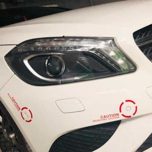 4x Car Styling Stickers CAUTION WEAPONS SYSTEM Motorcycle Side Body Auto Window Head Tail Decal
