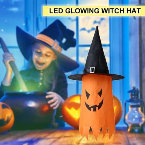 Halloween Led Witch Hat Decor Fabric Pumpkin Wizard Hat Lights Decoration for Home, Garden, Party Accessories