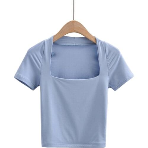 BRADELY MICHELLE Spring New Arrivals Girls Stretch knit Short-sleeved Bottoming Shirt with Low Square Collar