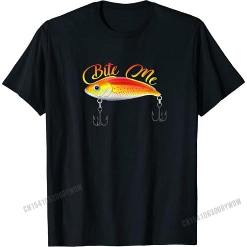 Bite Me Funny Fishing Lure Shirt T-Shirt Top T-shirts Customized Faddish Cotton Tops T Shirt Leisure for Men
