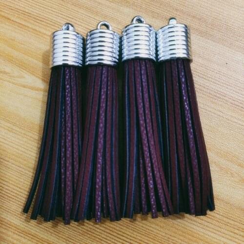FUYIERLong Suede Leather Tassel DIY Jewelry Accessories Pendant For Key chains Earrings Silver Cap Charming Pendant 7.8cm 12 pcs