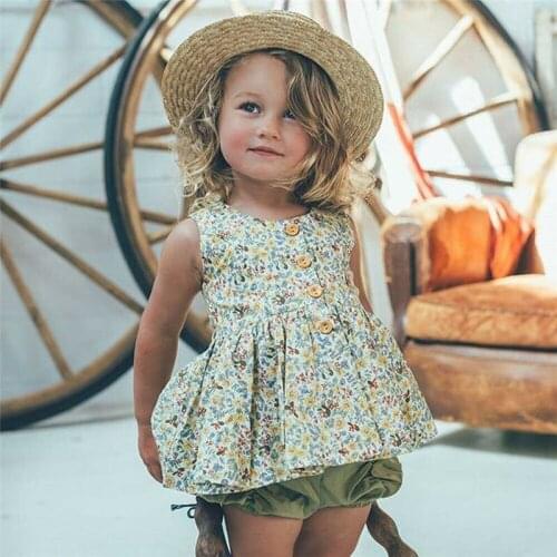 0-3T Newborn Kids Baby Girls Floral Clothes set Summer Sleeveless Flower Dress Top Short Cute Princess Dress Set lovely Outfit