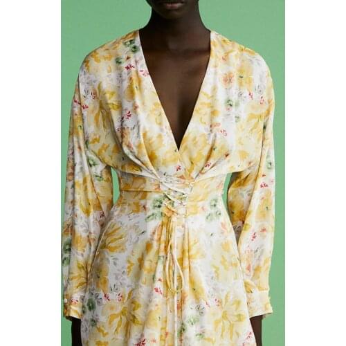 Ladies Floral Printed Dress Long Sleeve V-neck Mini Dress Fashion Sweet Prom Dress for female clothing