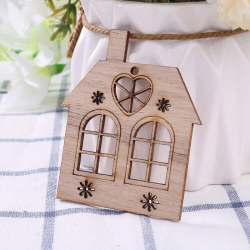 10pcs/set Christmas House DIY Wooden Pendant Hanging Tree Ornament DIY Crafts Party Home Decor T3LE