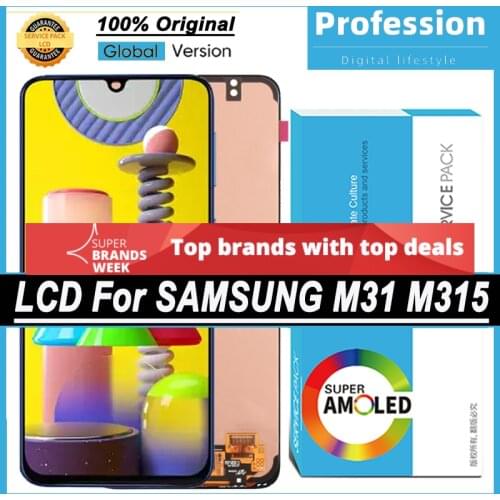 100% Original 6.4'' AMOLED Display for Samsung Galaxy M31 M315 M315F Full LCD Touch Screen Repair Parts + Service Pack