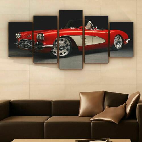 1960 Corvette Classic Car 5 Pieces Canvas Picture Print Wall Art Canvas Painting Wall Decor for Living Room Poster No Framed