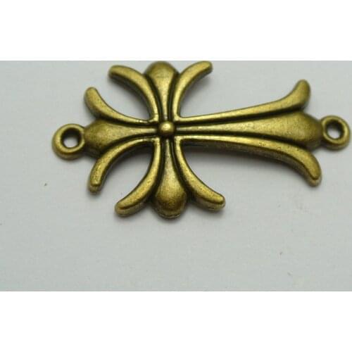20 Bronze Tone Alloy Flower Cross Pendants Connector Charms 40X22mm