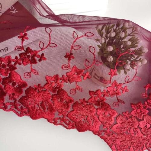 20Yards Beautiful Dark Red Flower Lace Trim Embroidered Mesh Fabric Patchwork for Sexy Clothing Accessories Hot Sale
