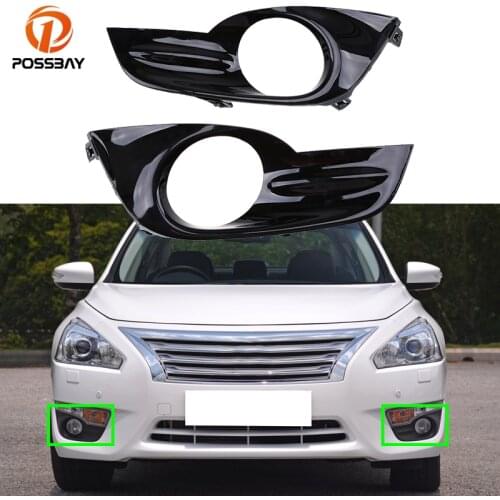 POSSBAY Car Front Lower Bumper Fog Light Grilles Fog Lights Cover Bezel for Nissan Altima Teana L33 Pre-facelift 2012/2013-2015