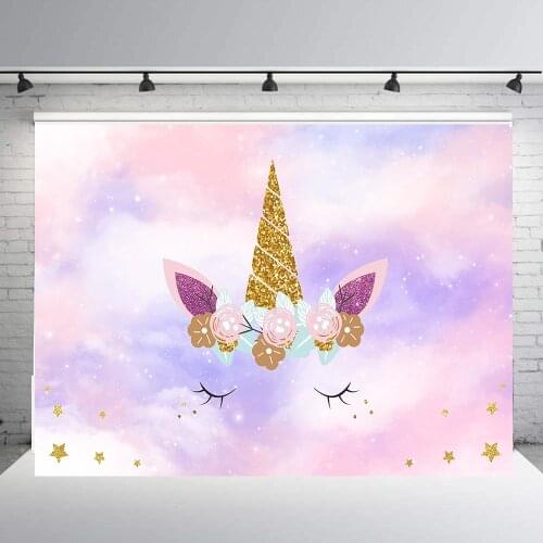 BEIPOTO Unicorn theme birthday party supplies baby shower kids backdrops for photography candy table golden photo background