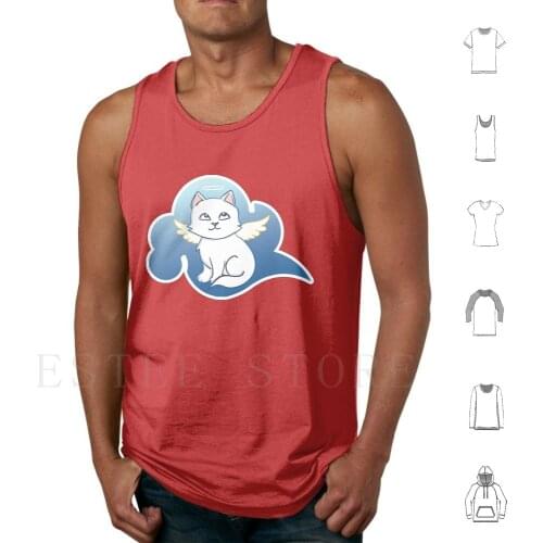 White Winged Cartoon Angel Cat On Cloud Tank Tops Vest Winged Angel Cat Kitty Kitten Cloud Cats Cute Flying Cartoon