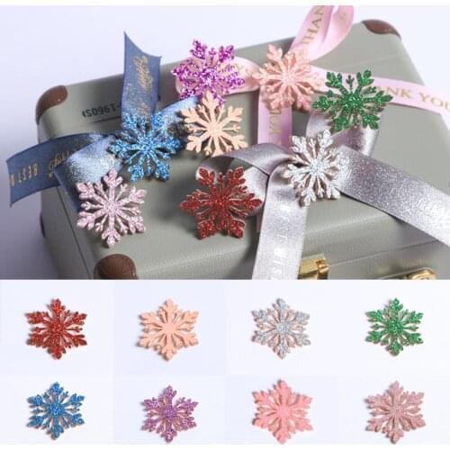 10pcs 34/36mm Glitter Christmas Snowflakes Shiny Gold Powder Cloth Appliques Wedding Making DIY Craft Supply Hair Clip Accessory