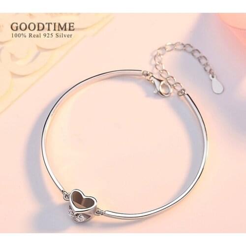 Luxury Women Bracelet Pure 100% 925 Sterling Silver Girl Heart Bracelet Jewelry Charm Gift For Bride Wedding Party