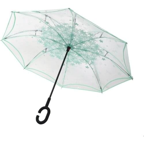 C-Handle Reverse Cherry Blossoms Waterproof Umbrella Double Layer Inverted