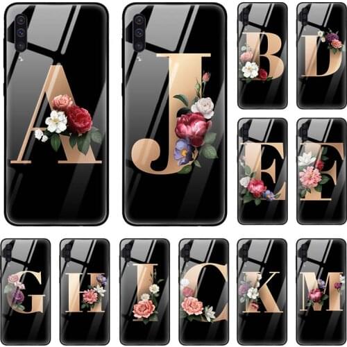 First Letter A B J K Case For Samsung Galaxy A50 A70 A91 A40 A30 A10 A51 A71 S20 FE S10 Plus Tempered Glass Phone Coque Sac Hot