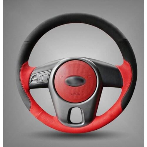 Shining wheat Black Suede Red Leather Steering Wheel Cover for Kia Forte Kia Soul Kia Rio 2009-2011 car accessories Auto parts