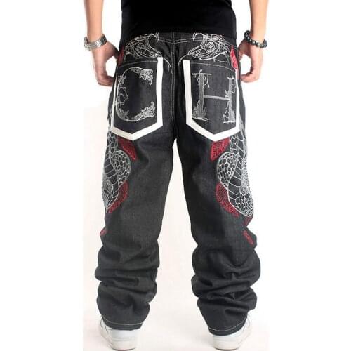 Ripped Jeans Promotion New Mid 2020 Loose Hip Hop Jeans Men Printed Hiphop Hip-hop Pants Influx Of Across The Python Skateboar