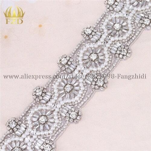 FZD 10 PCS Iron on Beaded Rhinestones Appliques For Wedding Dress Motif Trim Decorations Fashion Shiny Glass Sewing on Garments