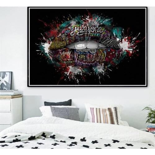 Graffiti Art Sexy Lip Canvas Painting on The Wall Art Posters and Prints Wall Pictures for Living Room Home Wall Cuadros Decor