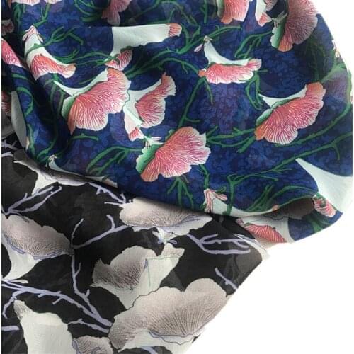 One meter summer new Chiffon fabric Black bottom flower tissu Fashion dress top clothing tissus