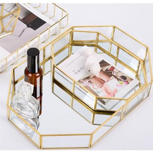 Hot selling glass storage tray cosmetic tray girl birthday gift lipstick nail polish jewelry display stand makeup brush storage