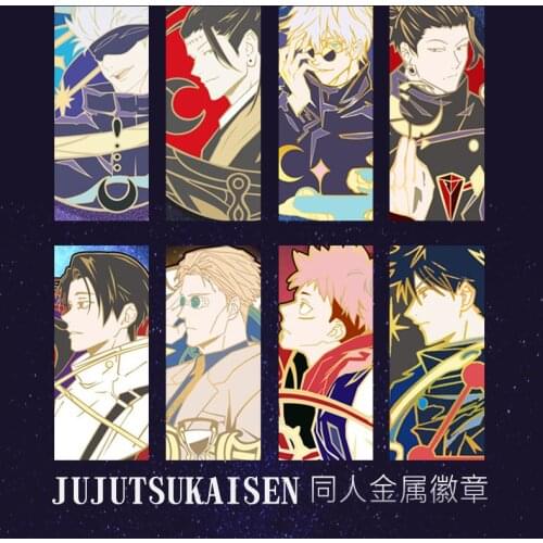 Metal Chain Badge Anime Jujutsu Kaisen Gojo Satoru Button Brooch Pins Collection Fashion Medal Pendant Souvenir Toy Cosplay Gift