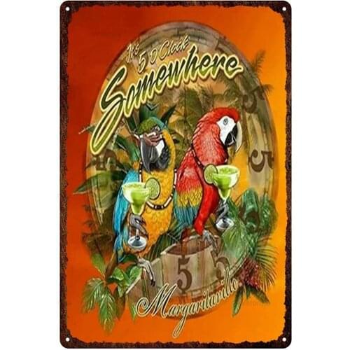 Metal Sign 5 O'clock Myna Parrot Home Interior Art Poster Wall Decoration Old-fashioned Retro Metal Sign 8X12 Inches