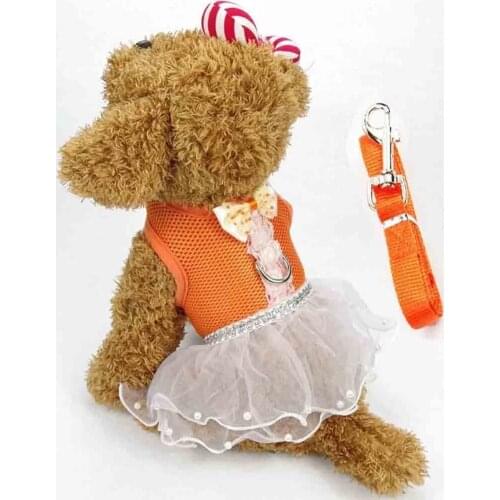 Cute Small Dog Dress Harness Leash Pet Lace Tutu Skirt Mesh Vest Harness
