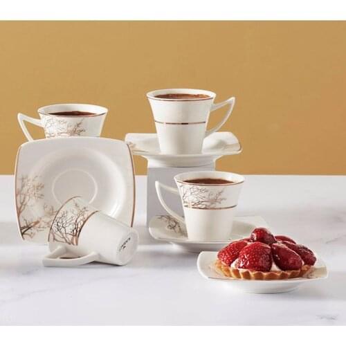 12 pcs Porcelain Coffee Cup Set Afternoon Tea Set House Gift Tea Set 6 Gorgeous Turkish Coffee Cup English Style