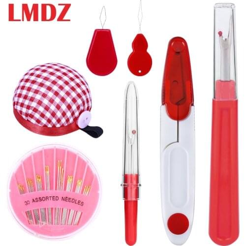 LMDZ Sewing Tools Kit 1Set Sewing Needle Red Seam Ripper Yarn Scissors Needle Threader and Needle Cushion for Hand Sewing Work