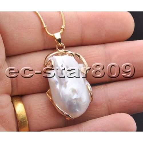P6046 Natural Huge 32x22mm Baroque White keshi Pearl Pendant Women Fine Jewelry