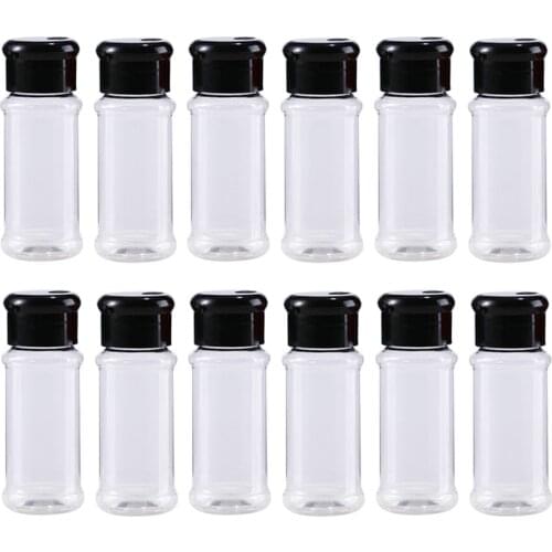 Plastic Spice Bottles Round Shape 100ml Salt Pepper Shaker Seasoning Jar Chili Spice Container Bottle 12pcs