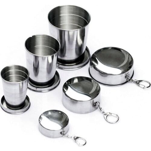 Stainless Steel Portable Cups Folding Mug Outdoor Travel Mugs Portable Telescopic Cup with Keychain Metal Wine Cup 75/150/250ml