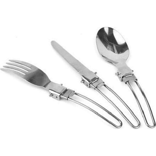 Portable 3 In 1 Outdoor Camping Picnic Cutlery Set Stainless Steel Folding Fork Scoop Knife Cutlery