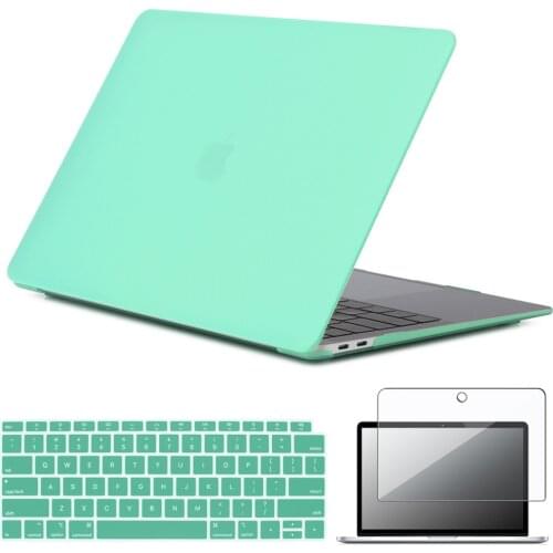 For Apple Macbook 12 /Air 11/Air 13/Pro 13/Pro 15 Rubberized Matte Green Laptop Cover Case+US Keyboard skin+Screen Protector