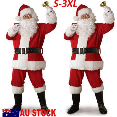 5PCS Christmas Santa Claus Costume Fancy Dress Adult Suits Cosplay Outfits S-3XL