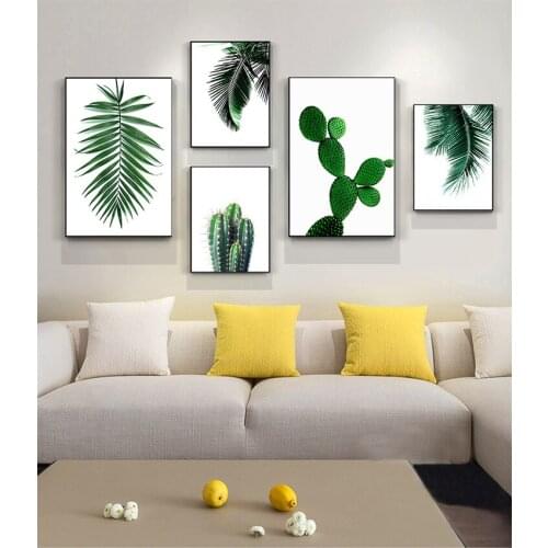 S And Prints Wall Pictures For Living Room Fresh Green Cactus Big Tropical Leaves Wall Art Canvas Painting Plants Nordic