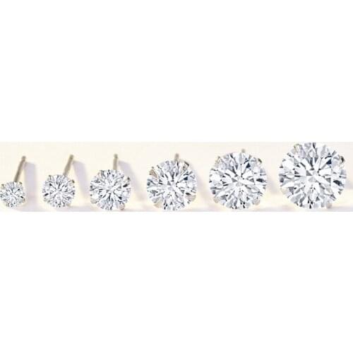 Cute Small 925 Sterling Silver Earrings For Women Luxury Crystal Shiny Cubic Zirconia Stud Earrings Fashion Girl Party Jewelry