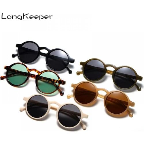 LongKeeper Fashion Round Sunglasses Women Classic Vintage Punk Sun Glasses For Men Driving Eyewear Leopard Black Glasses