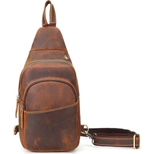 Crazy Horse Leather Shoulder Bag Leather Chest Bags Genuine Leather Sling Bag Single Shoulder Bag Crossbody Chest Packs