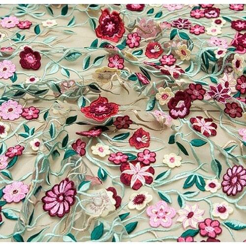 LASUI NEW 1y=1 lot Beautiful Multicolor heavy water soluble lace embroidered Plum flower mesh fabric diy for dress skirt X0378