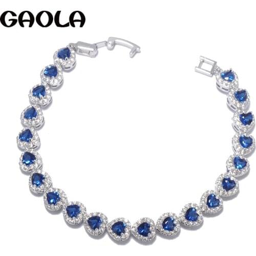 Top Design Luxury Jewelry Romantic Love Heart Shape Blue AAA Cubic Zirconia White Gold Color Bracelets Gift for Woman GLS0507