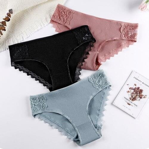 Soft Cotton Underwear For Womens Panties Comfort Underpants Floral Lace Briefs For Woman Sexy Low-Rise Pantys Intimates Solid