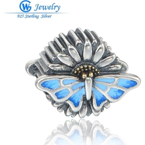 Enamel Jewelry Blue Butterfly Charms making 925 sterling silver fits European charms bracelets for women GW Jewelry D137H20