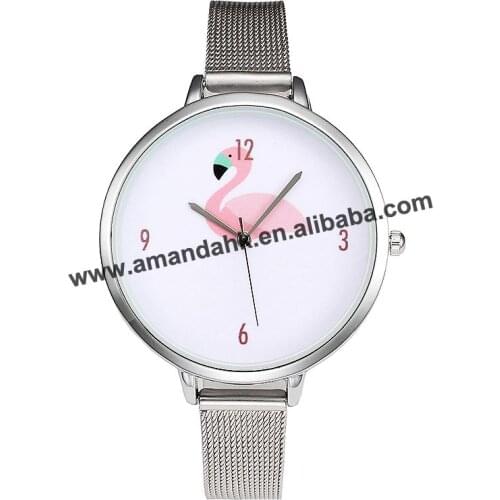 Hot Pink Swan Women Alloy Thin Bracelet Wristwatch Hot Sale Flamingo Women Dress Watch Elegant Lady Dress Wristwatches