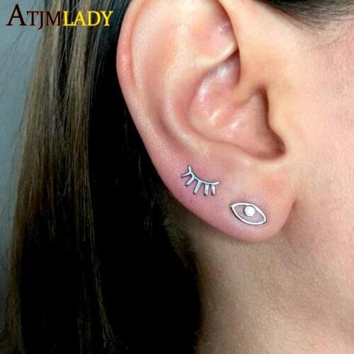 2020 New Arrival Evil Eyes Earring 100% 925 Sterling Silver Mini Zircon White Eyes eyebrows Small Stud Earrings women jewelry