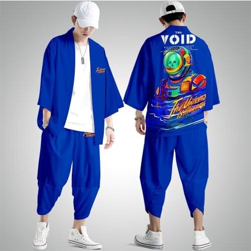 Oversize 6XL Astronaut Printed Japanese Style Beach Kimono Pants Suit Streetwear Men Women Cardigan Japan Harajuku Clothes